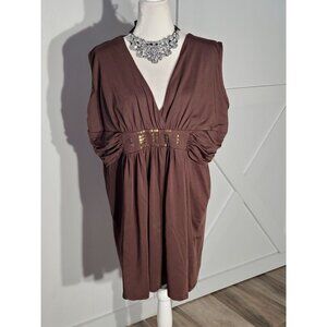 GOLD FLAVA BLOUSE COLOR BROWN SLEEVELESS POLY/SPANDEX STRETCH SIZE 22(2X)